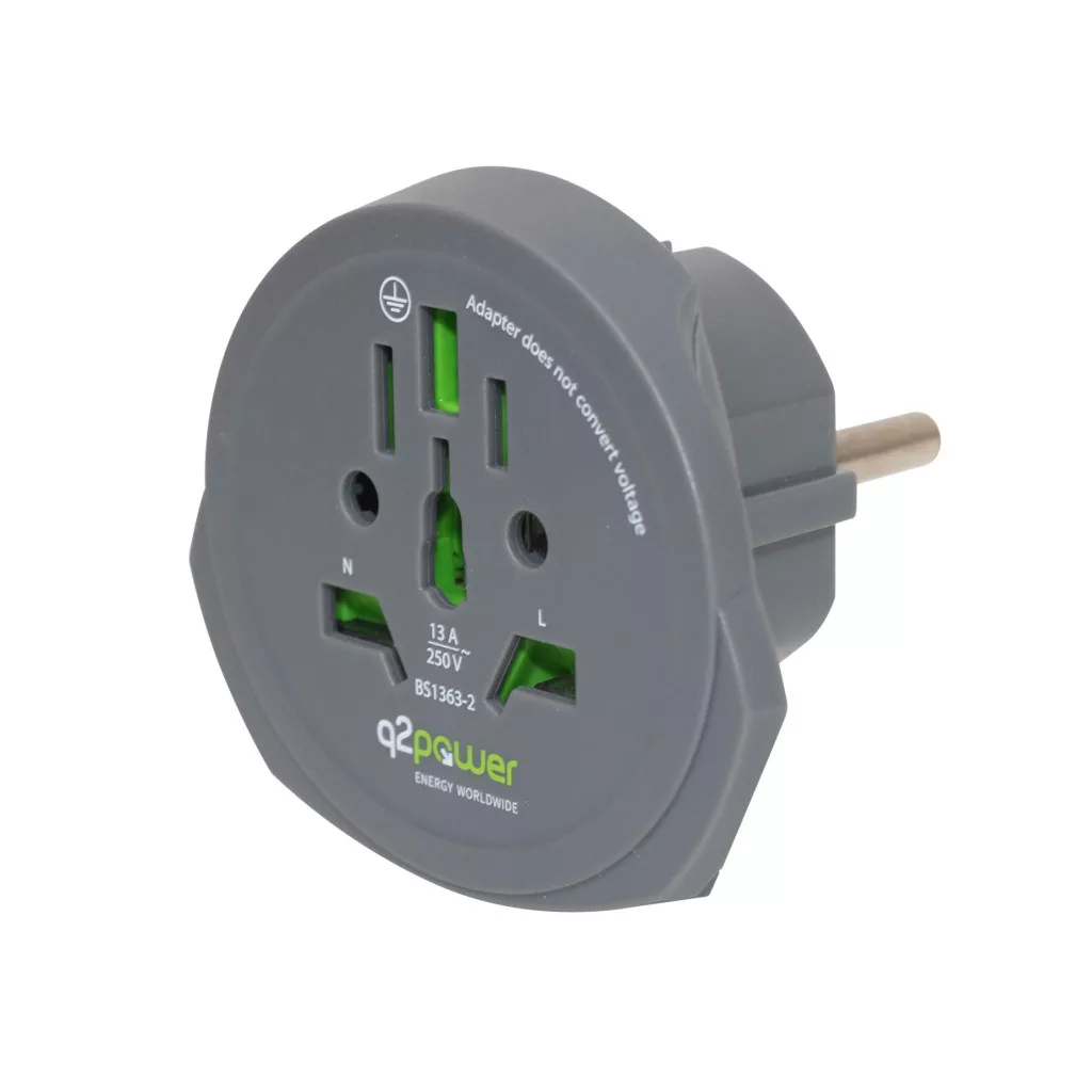 Q2Power World to Europe földelt utazóadapter (1.100100)